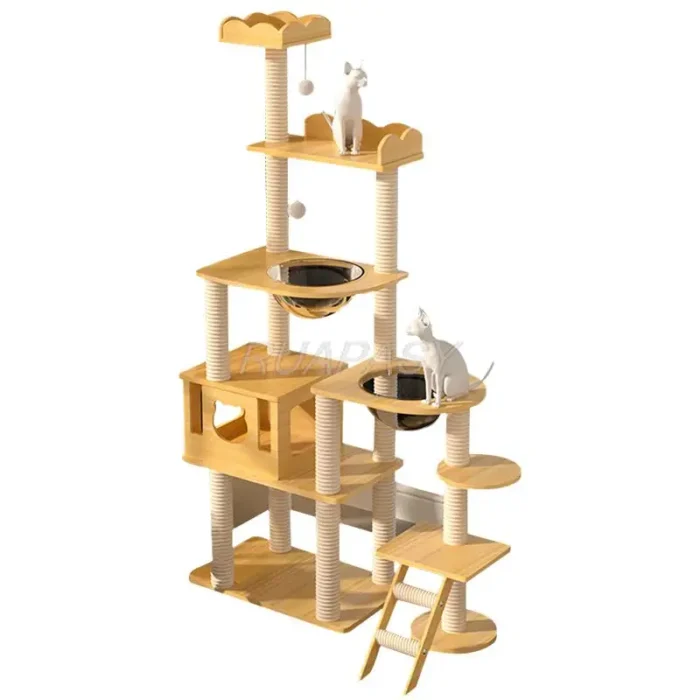 Multi-Level Cat Tree Climbing Frame Shelf  Wood Scratching Post Sisal Pillar Jumping Platform Perch Tower Integrated Cat Frame - 图片 6