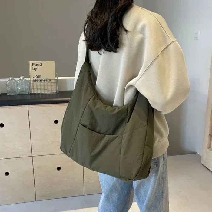Trendy Women's Soft Cloth Shoulder Bag Solid Color Student 2025 Spring Y2k Casual Style Big Handbags Crossbody Bags for Women - 图片 2